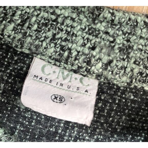 CMC Womans Sweater Cardigan Green Detail Woven Knit USA Made Size XS - Picture 5 of 6